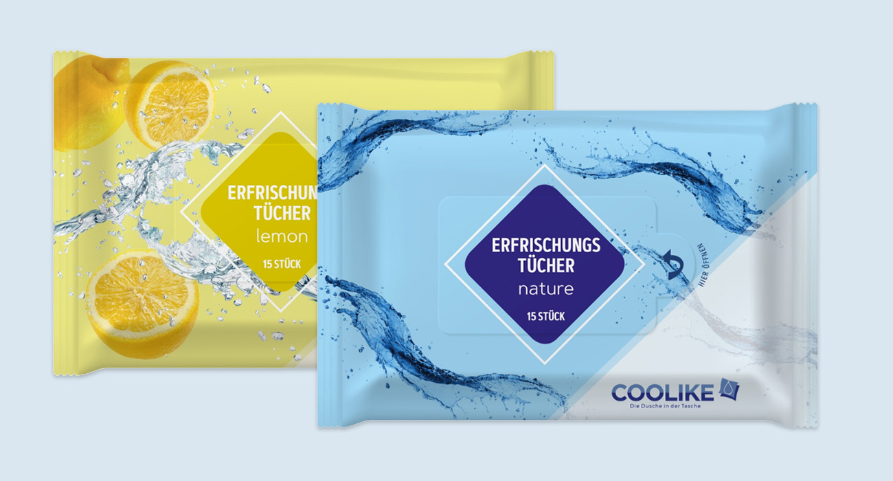 Erfrischungstücher nature und lemon im Flowpack / Multipack